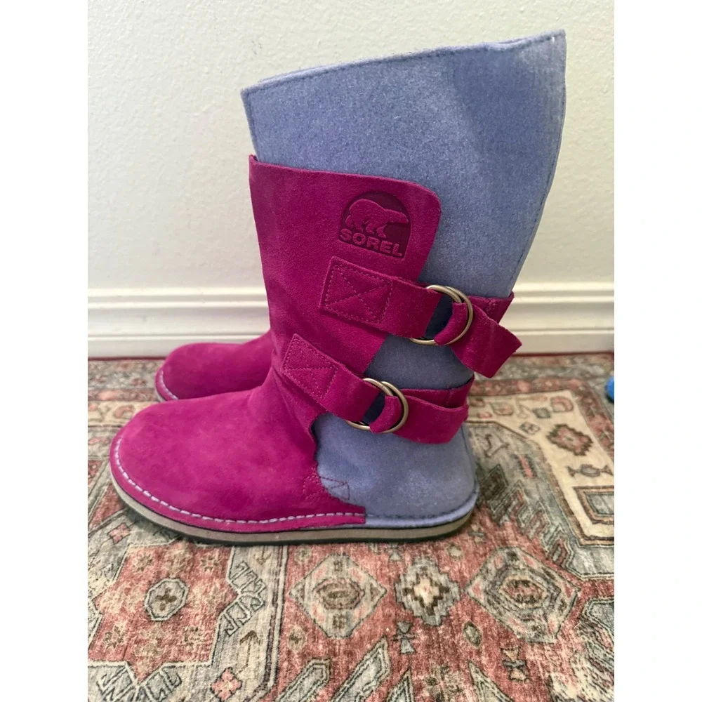 Sorel Nakiska Magenta Pink Lavender Suede Mid Calf Winter Boots size 5